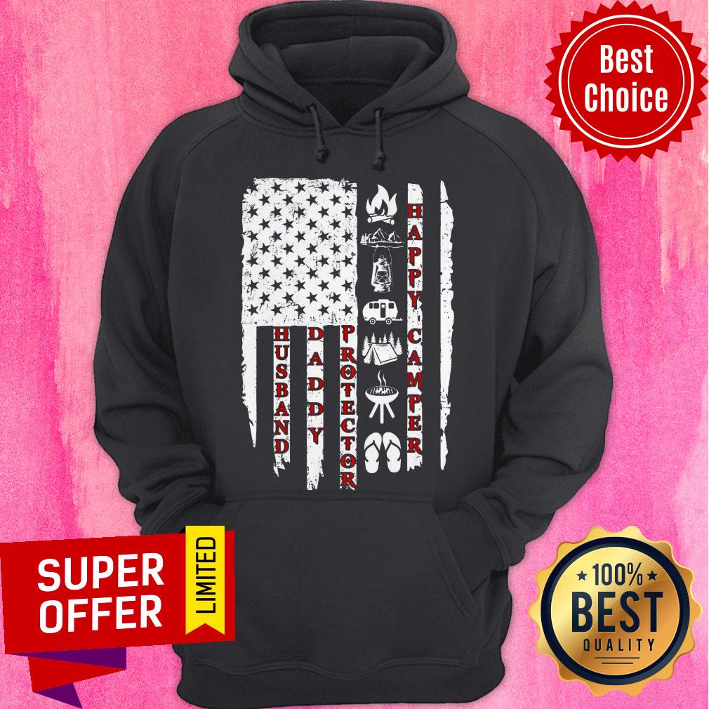 Funny Husband Daddy Protector Happy Camper Shirt - Image 3