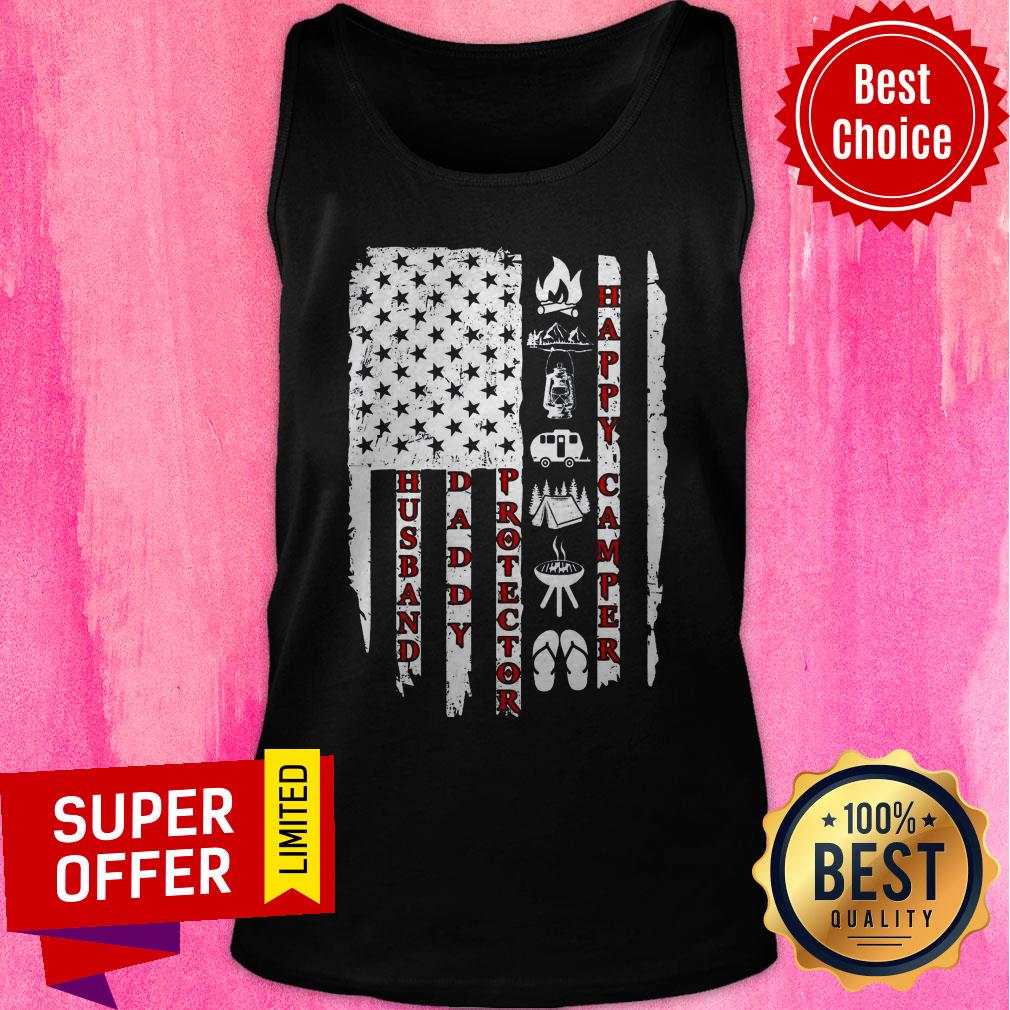 Funny Husband Daddy Protector Happy Camper Shirt - Image 5