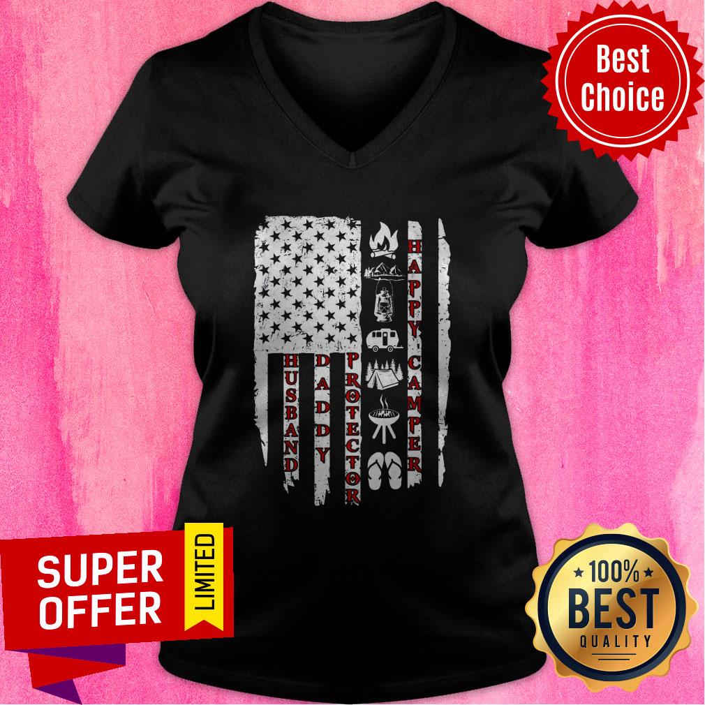 Funny Husband Daddy Protector Happy Camper Shirt - Image 4