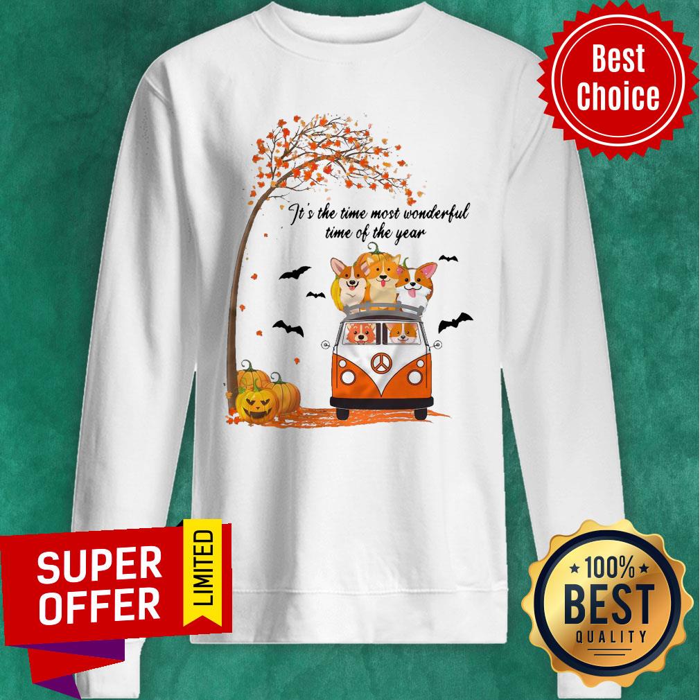 Corgi Peace Car It’s The Time Most Wonderful Time Of The Year Fall Halloween Shirt - Image 2