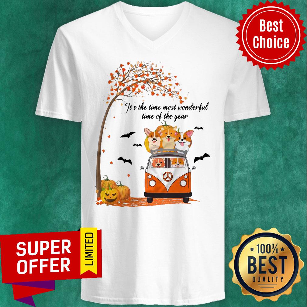 Corgi Peace Car It’s The Time Most Wonderful Time Of The Year Fall Halloween Shirt - Image 4