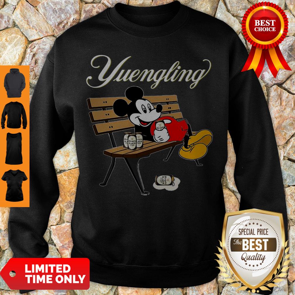 Awesome Mickey Mouse Drinking Yuengling Beer On Park Bench Shirt - Image 3