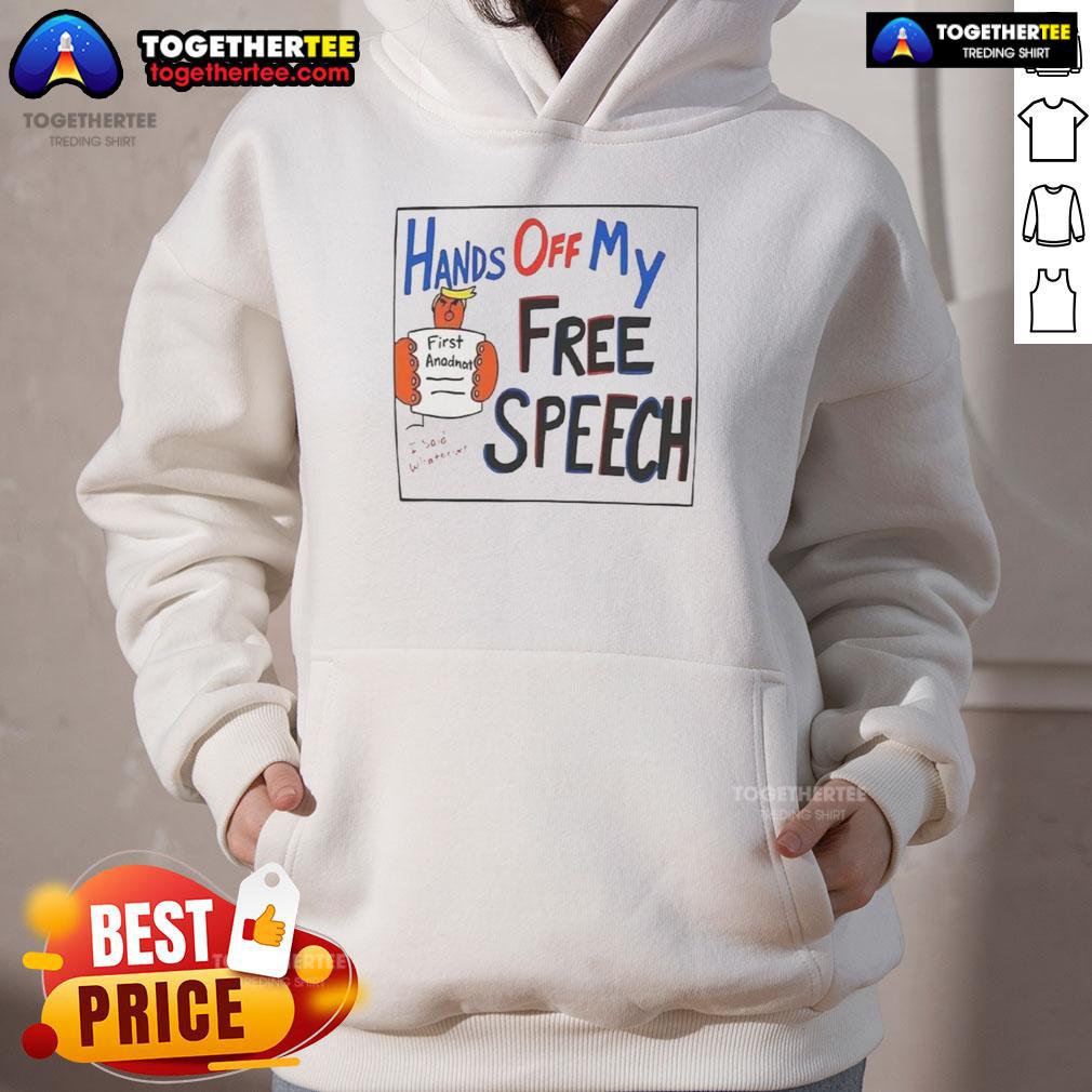 Hot Hands Off My Free Speech Trump Cartoon T-Shirt - Image 2