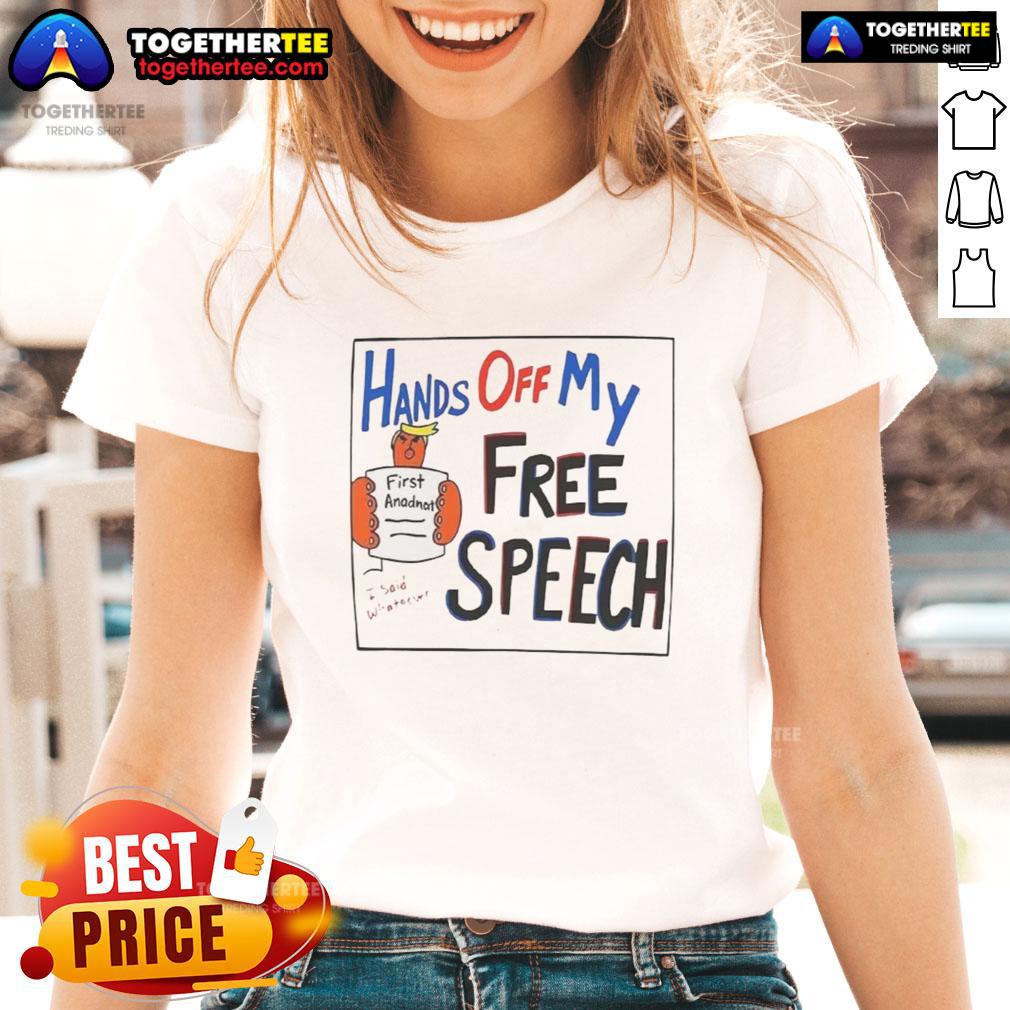 Hot Hands Off My Free Speech Trump Cartoon T-Shirt - Image 3