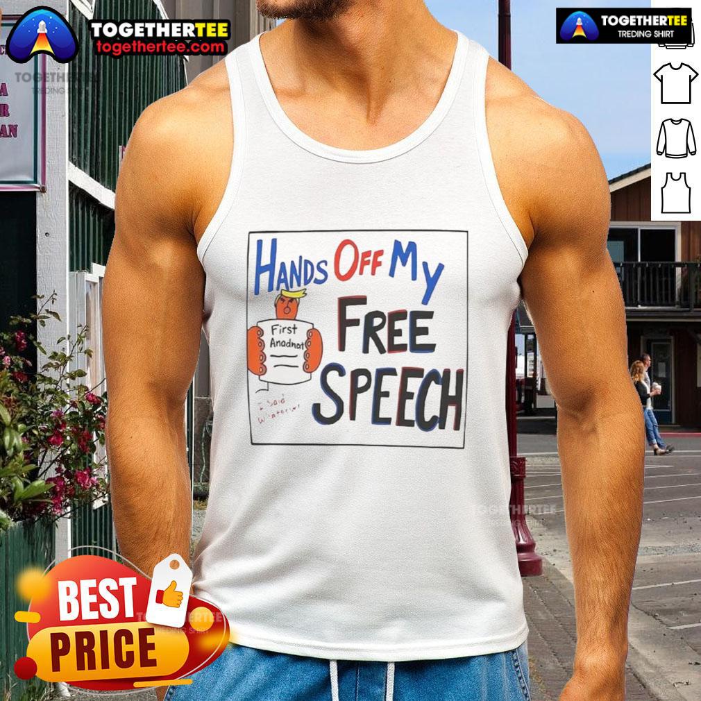 Hot Hands Off My Free Speech Trump Cartoon T-Shirt - Image 4