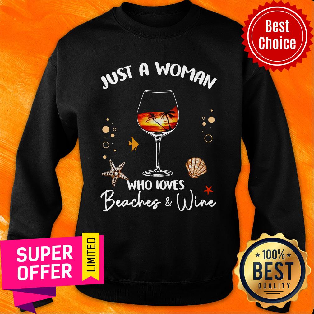 Awesome Just A Woman Who Loves Beaches And Wine Shirt - Image 5