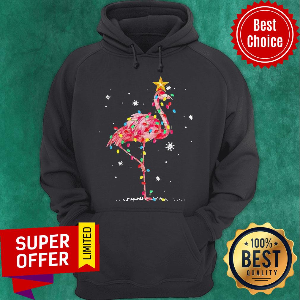 Nice Flamingo Reindeer Hat Santa Christmas Lights Shirt - Image 2