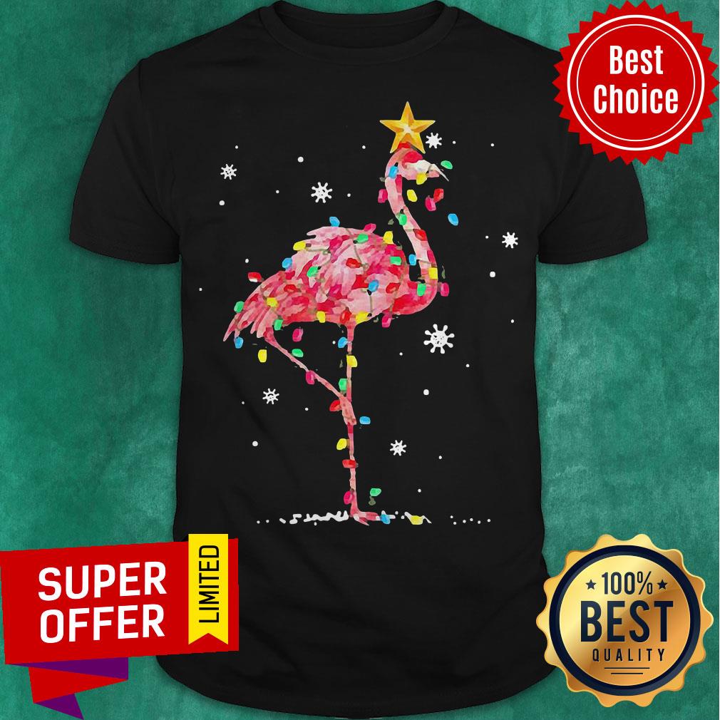 Nice Flamingo Reindeer Hat Santa Christmas Lights Shirt