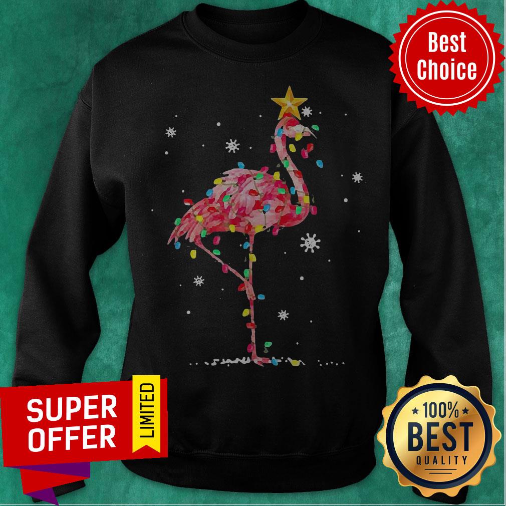Nice Flamingo Reindeer Hat Santa Christmas Lights Shirt - Image 5