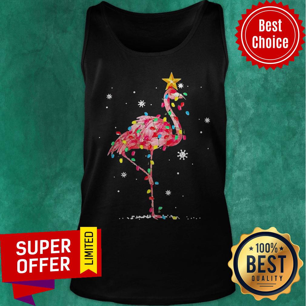 Nice Flamingo Reindeer Hat Santa Christmas Lights Shirt - Image 4