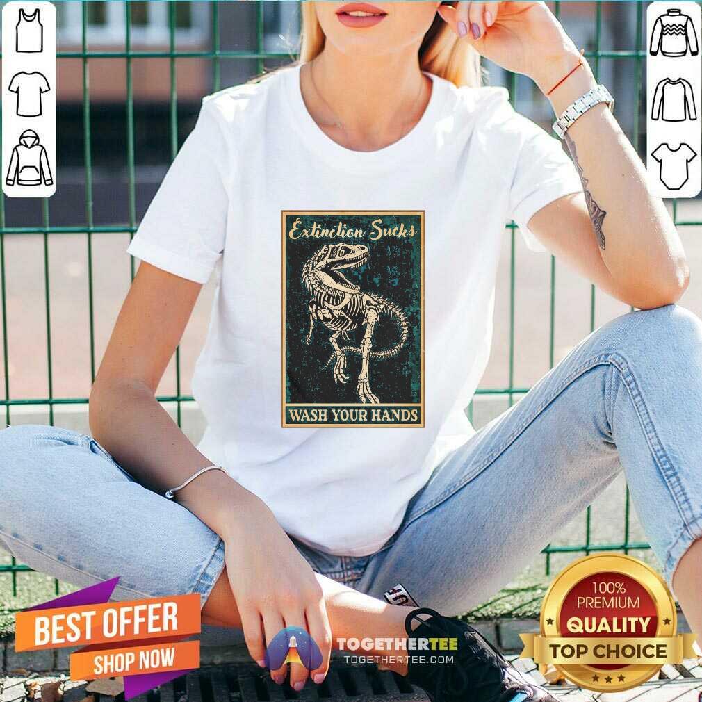 Cool Dinosaur Extinction Sucks Wash Your Hands Shirt - Image 2