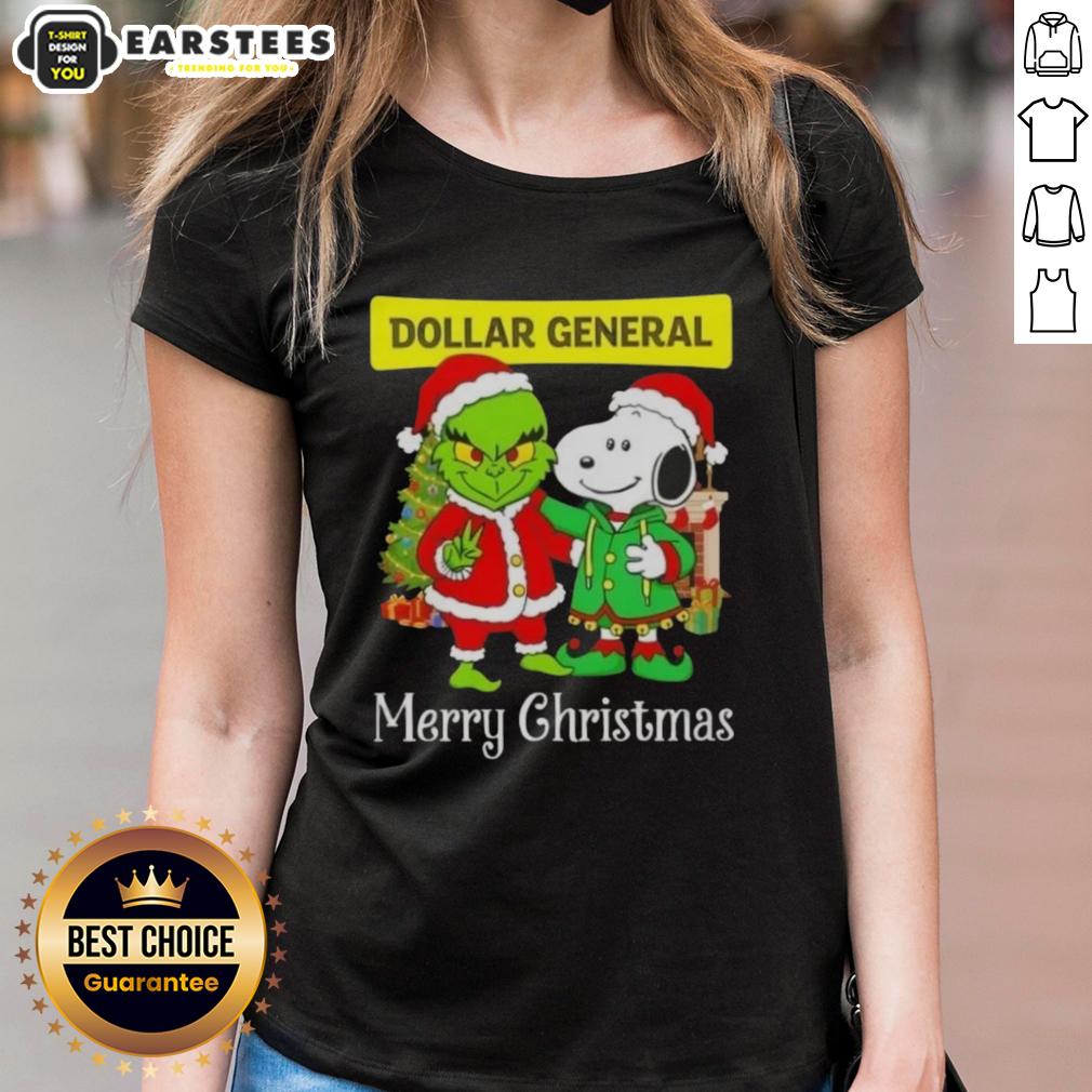 Awesome Dollar General X Grinch And Snoopy Merry Christmas T-Shirt - Image 3