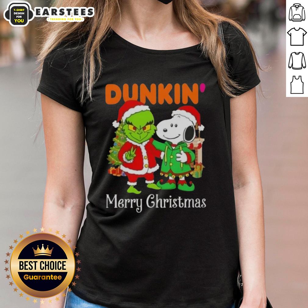 Awesome Dunkin' Donuts X Grinch And Snoopy Merry Christmas T-Shirt - Image 3
