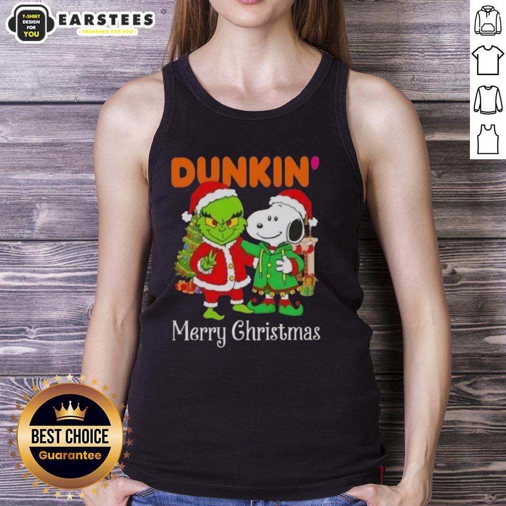 Awesome Dunkin' Donuts X Grinch And Snoopy Merry Christmas T-Shirt - Image 4