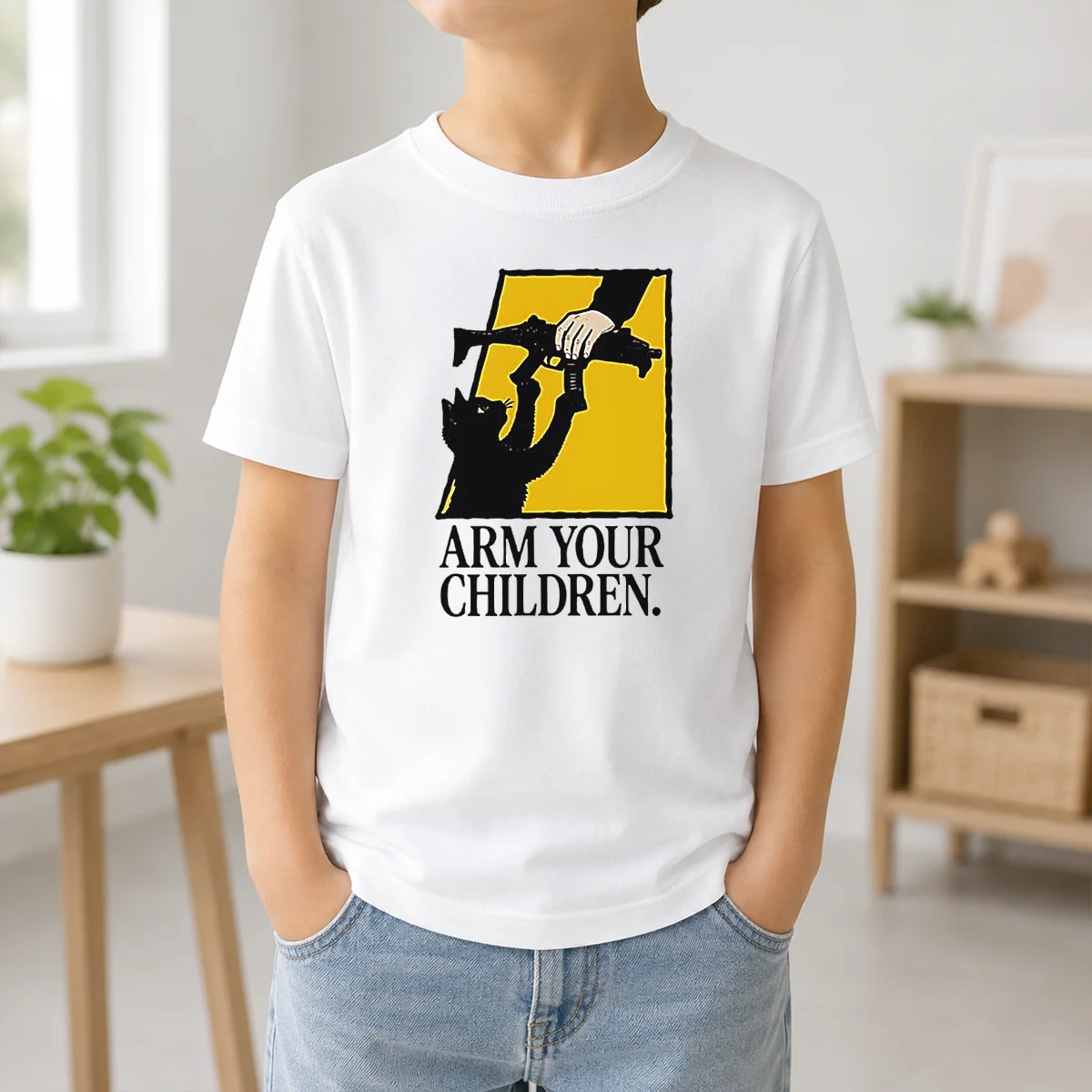 Pretty Black Cat Holding Submachine Gun And Hand Arm Your Children Shirt - Image 9
