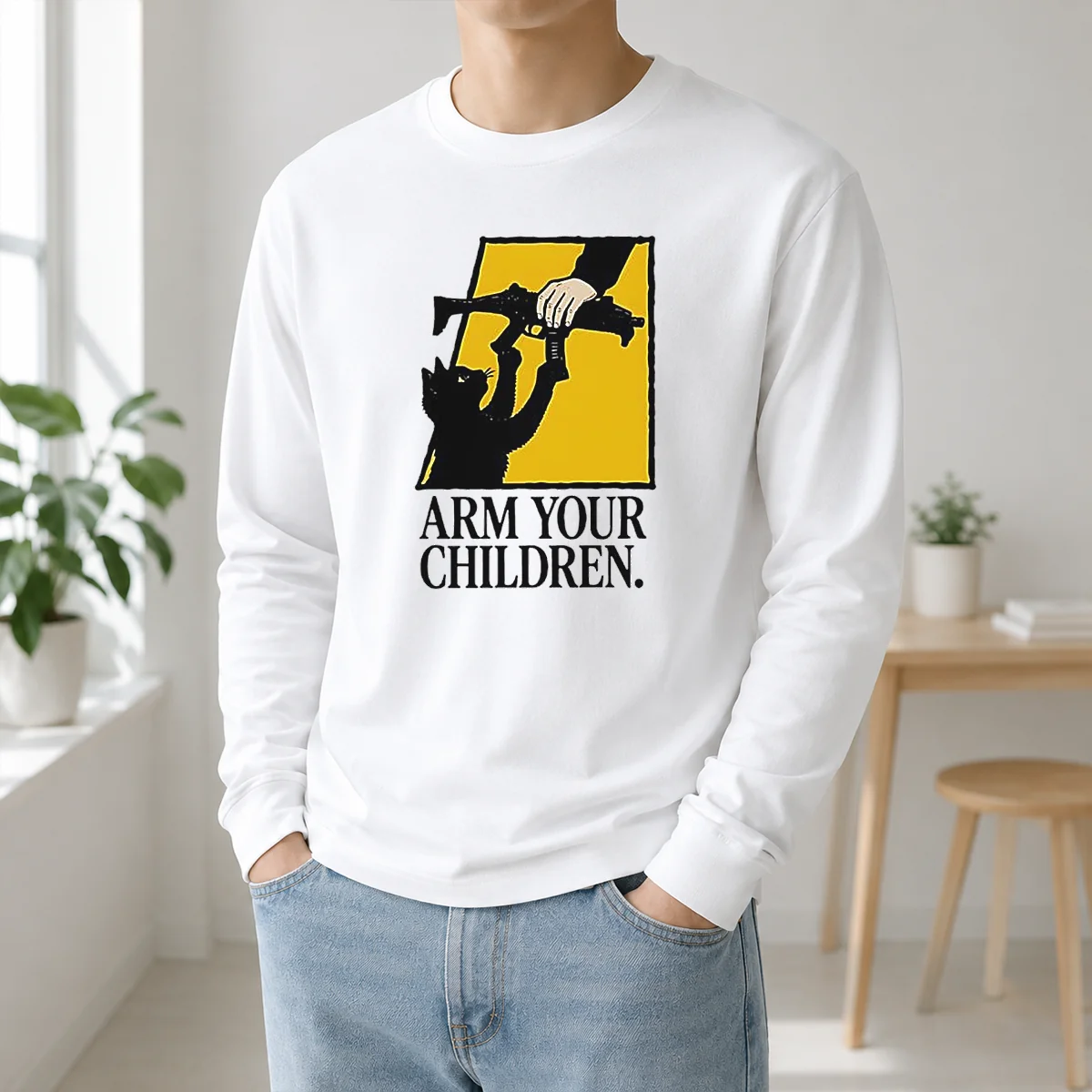 Pretty Black Cat Holding Submachine Gun And Hand Arm Your Children Shirt - Image 5