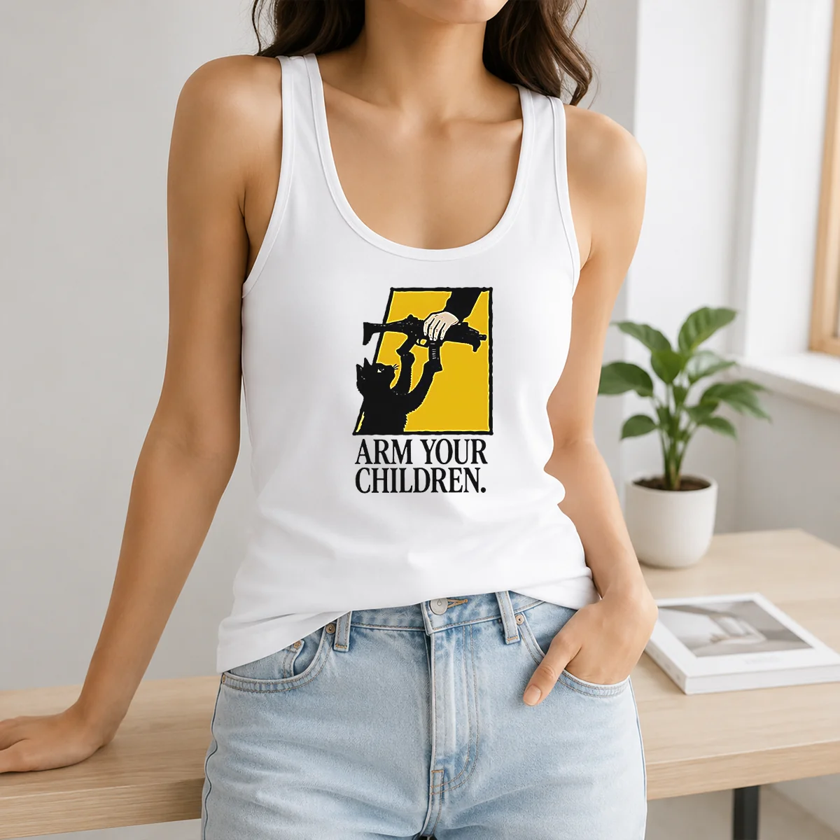 Pretty Black Cat Holding Submachine Gun And Hand Arm Your Children Shirt - Image 3