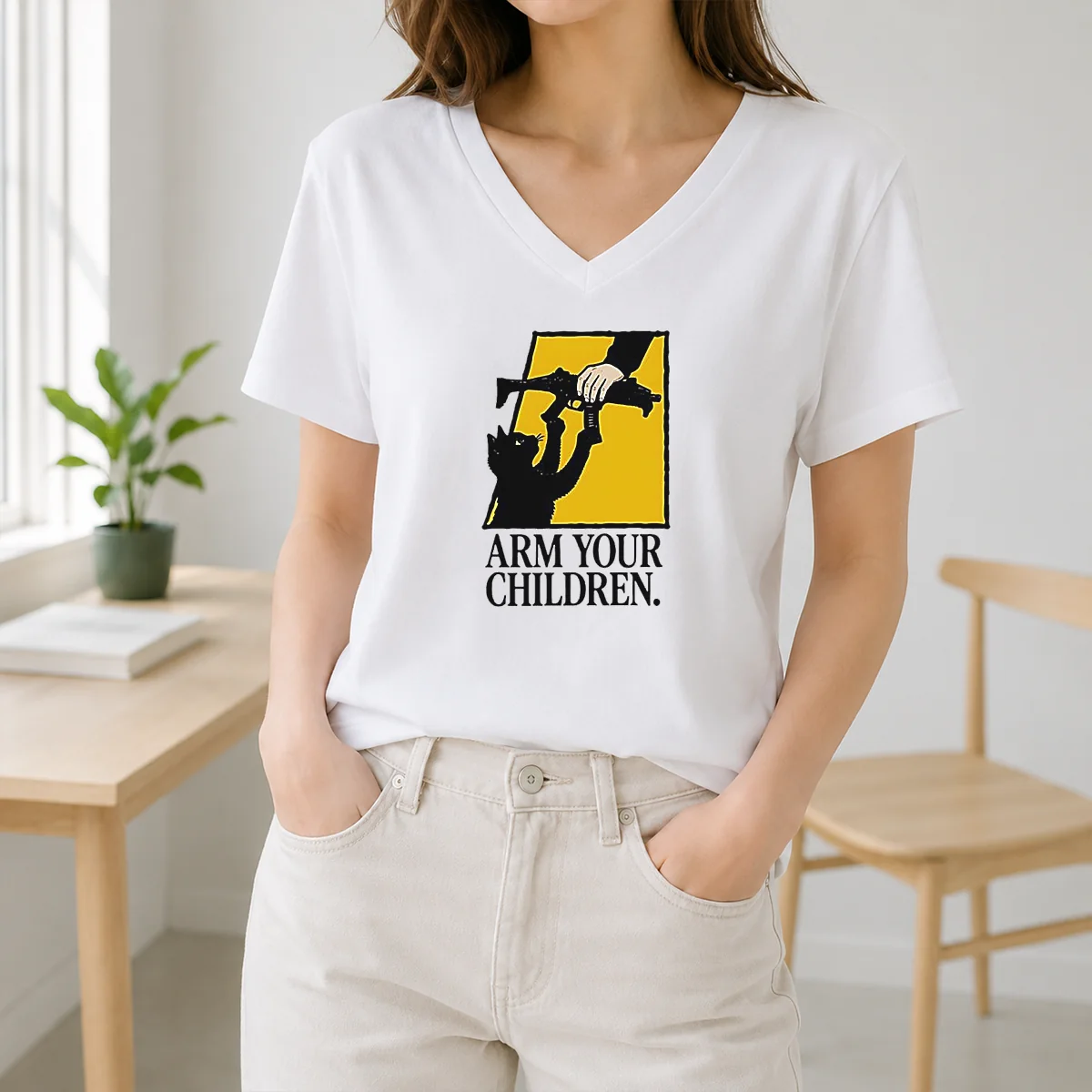Pretty Black Cat Holding Submachine Gun And Hand Arm Your Children Shirt - Image 2
