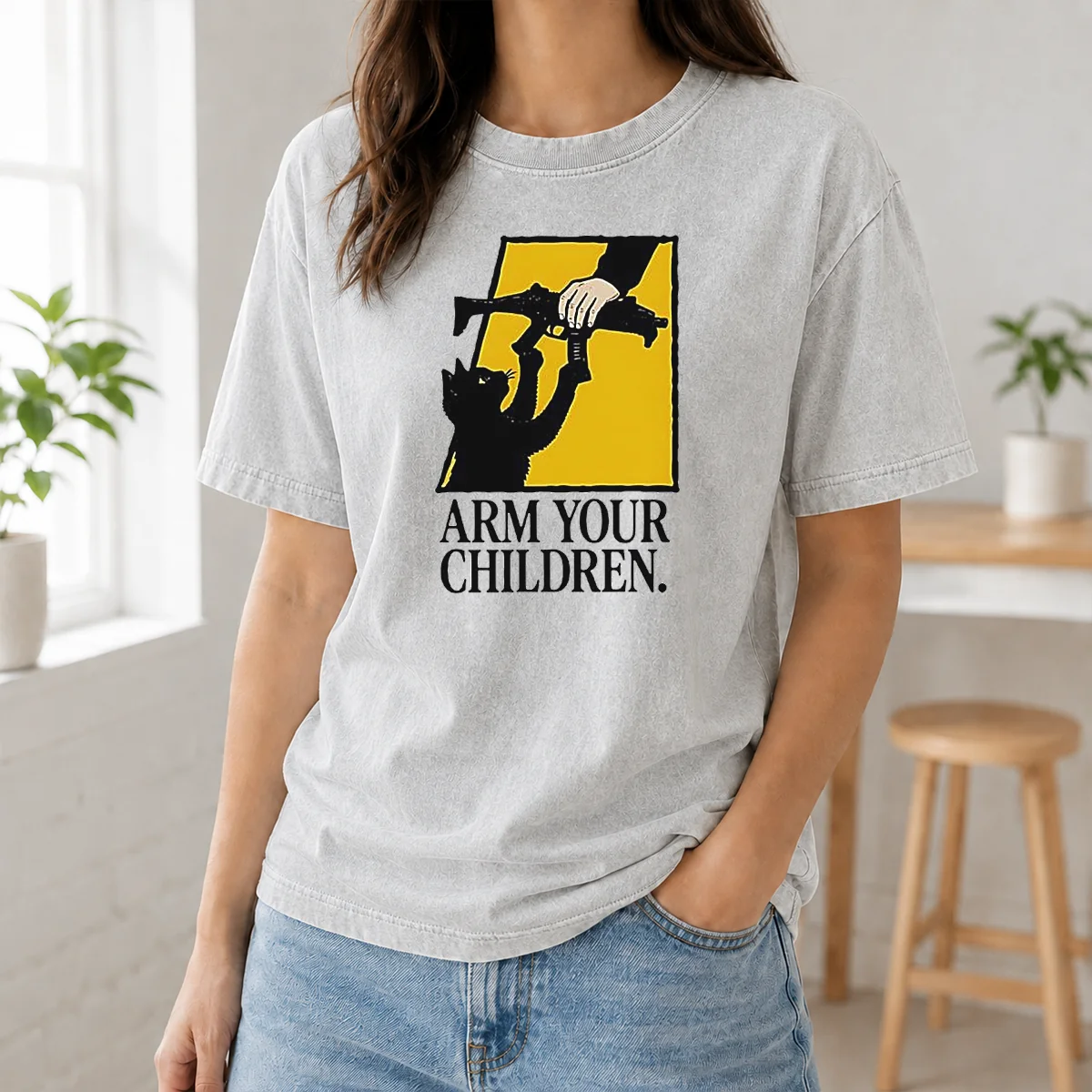 Pretty Black Cat Holding Submachine Gun And Hand Arm Your Children Shirt - Image 8