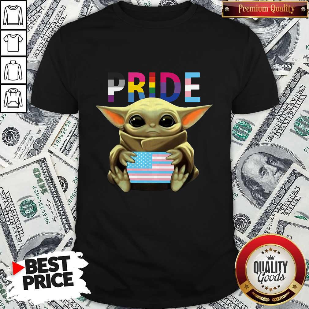 Pride Baby Yoda Hug American Flag Shirt
