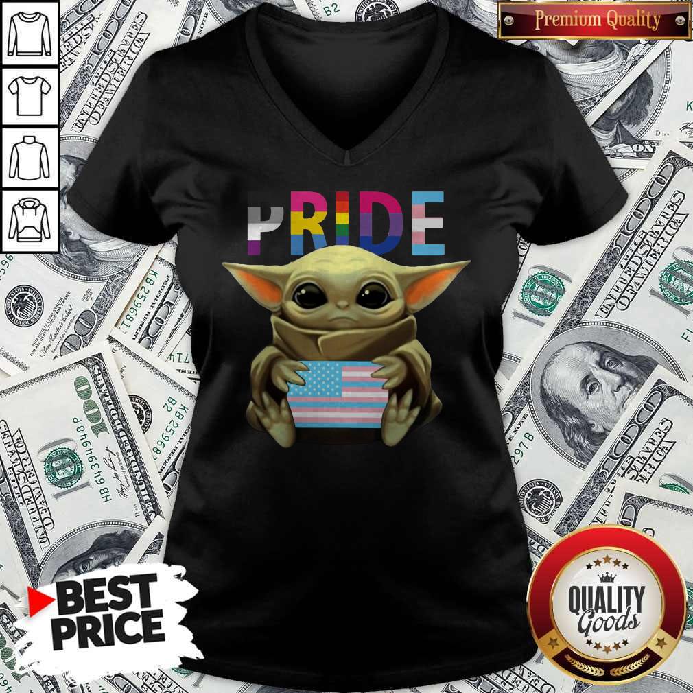 Pride Baby Yoda Hug American Flag Shirt - Image 2