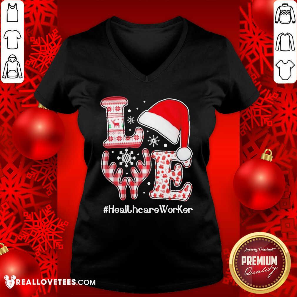 Sweet Love Hat Santa And Reindeer #Heathcare Worker Ugly Christmas Shirt - Image 5