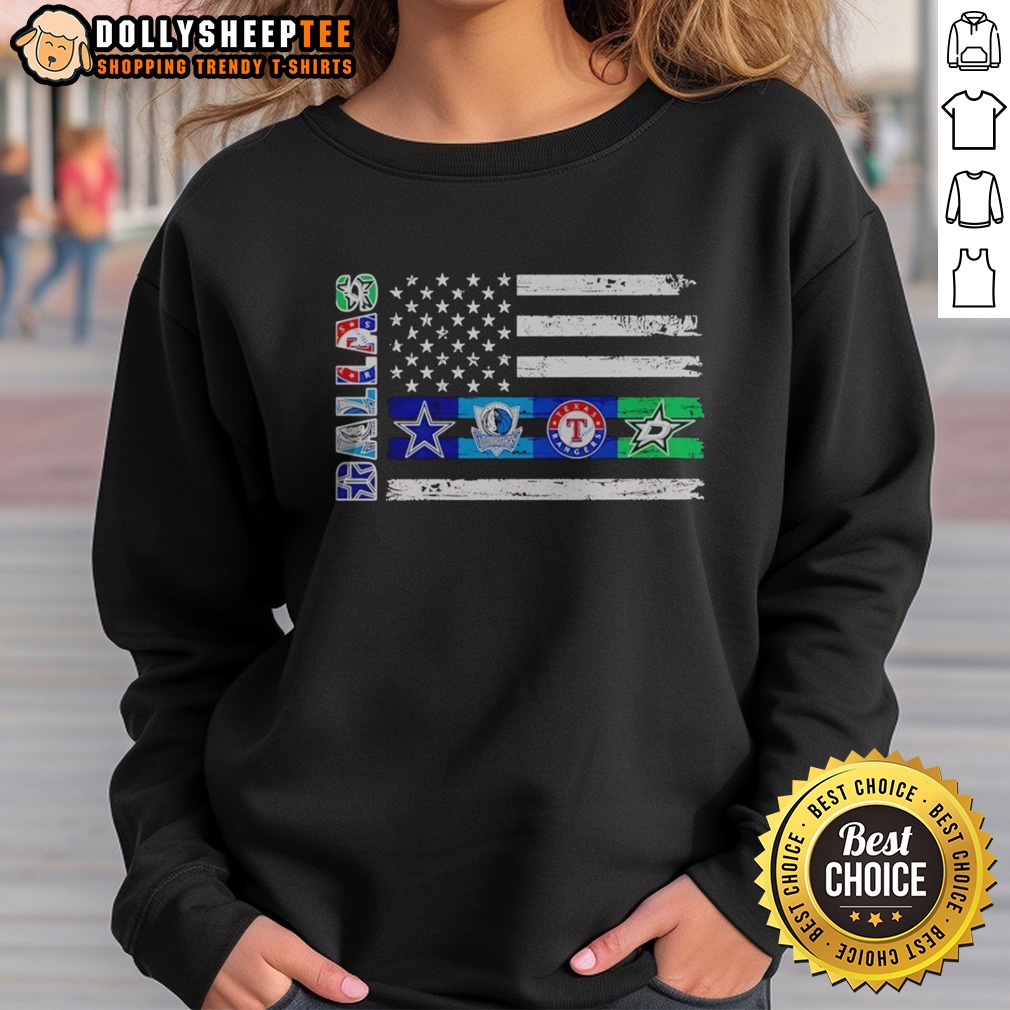 Awesome Dallas Sport Teams Dallas Cowboys Mavericks Rangers Stars Flag Logos Shirt - Image 4