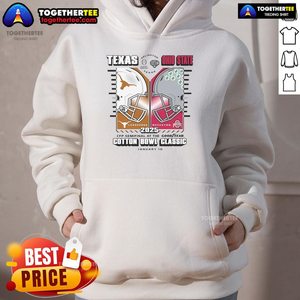 Official Texas Longhorns Vs Ohio State Buckeyes Helmet 2025 CFP SemiFinal NCAA T-Shirt - Image 2