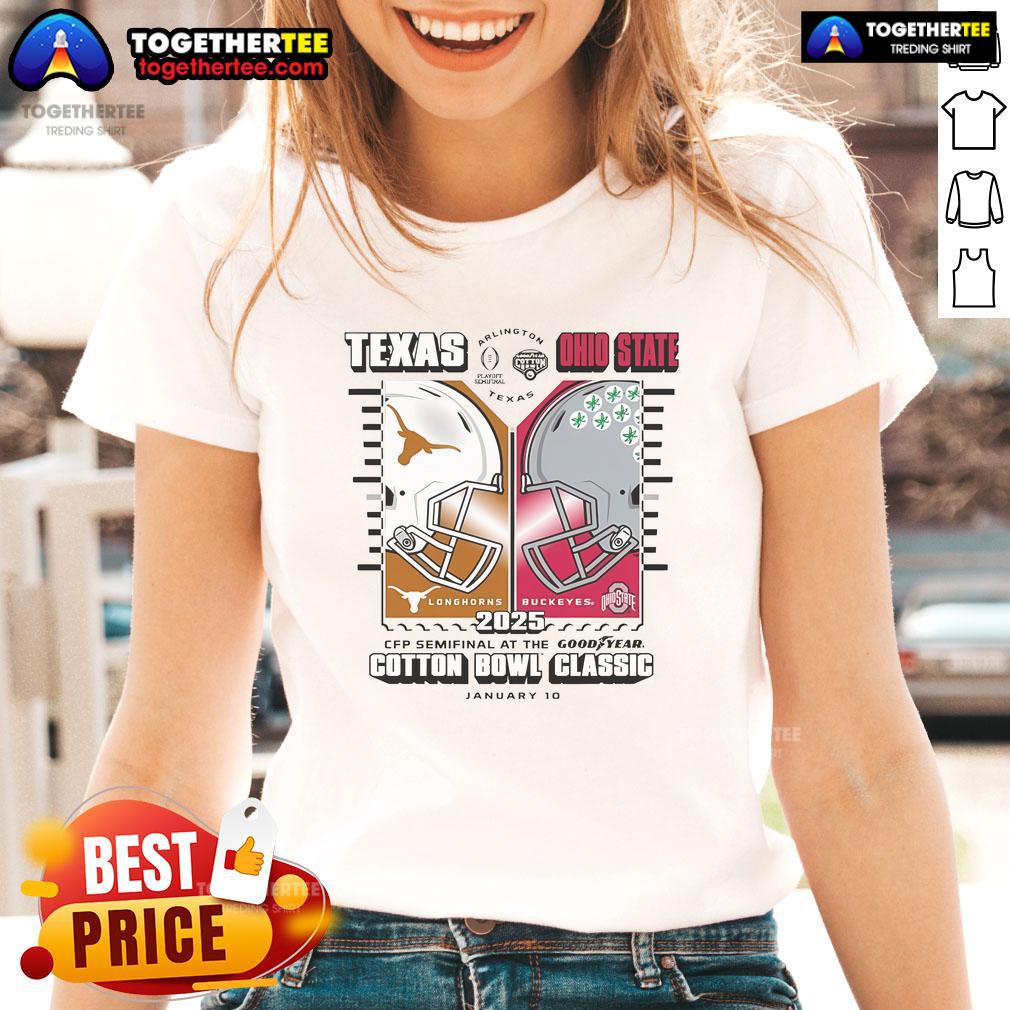 Official Texas Longhorns Vs Ohio State Buckeyes Helmet 2025 CFP SemiFinal NCAA T-Shirt - Image 3