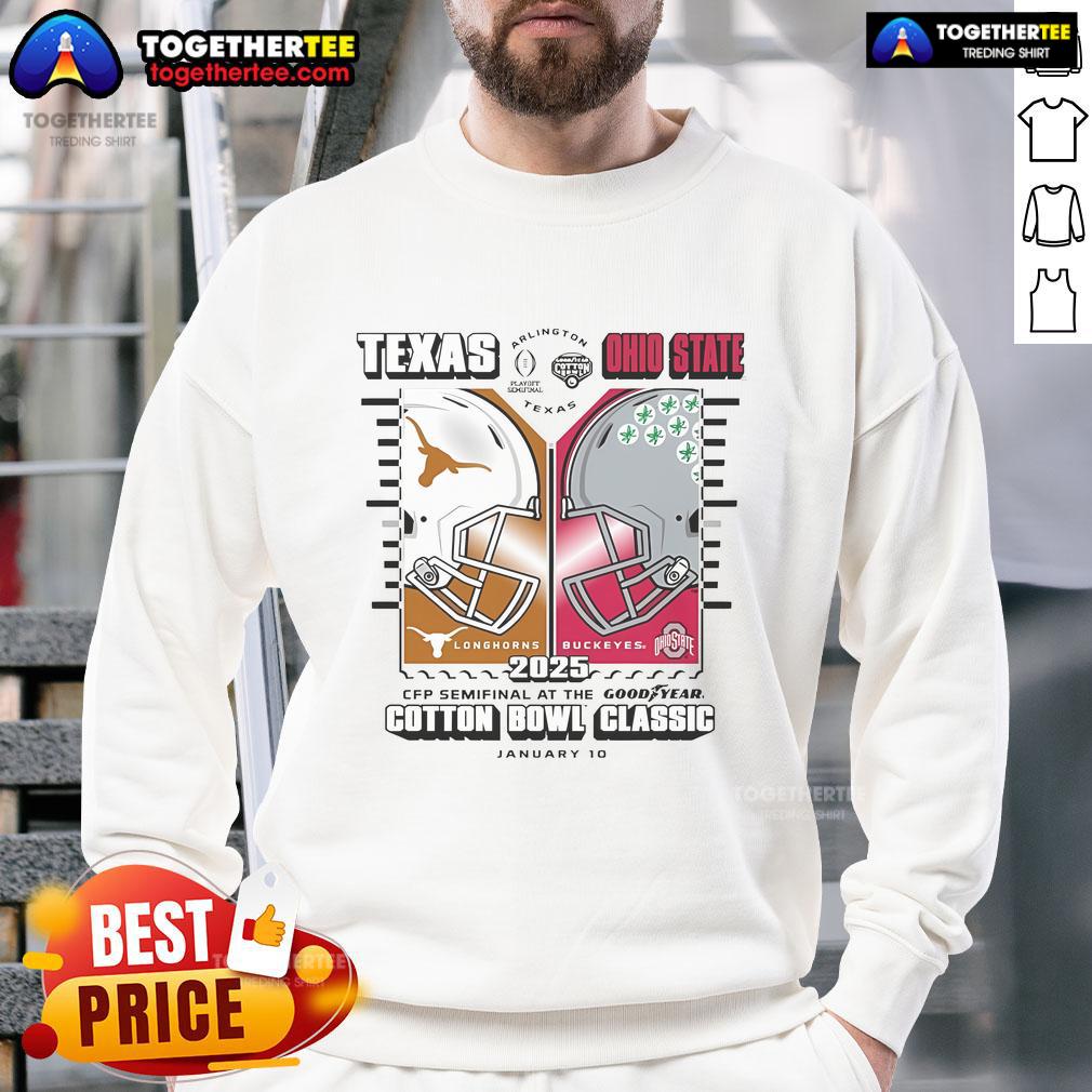 Official Texas Longhorns Vs Ohio State Buckeyes Helmet 2025 CFP SemiFinal NCAA T-Shirt - Image 5