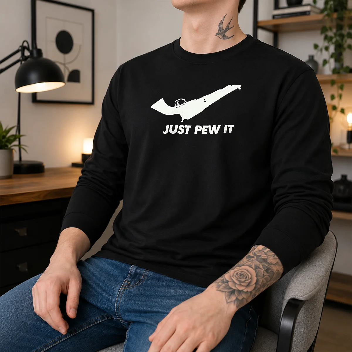 Funny Just Pew It Gun Firearm Pistol Shooting Shirt - Image 5