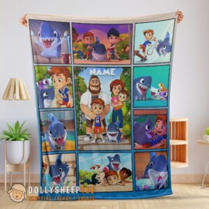 Official Cute Cartoon Sharkdog With Family Blanket Fleece Customized Blanket