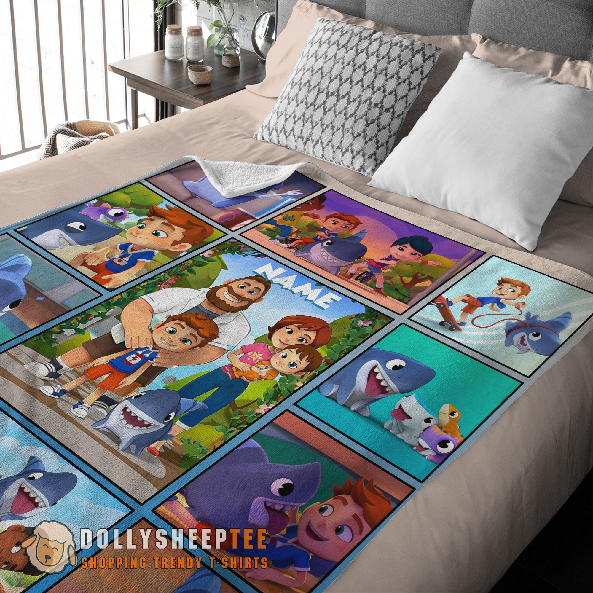 Official Cute Cartoon Sharkdog With Family Blanket Fleece Customized Blanket - Image 3