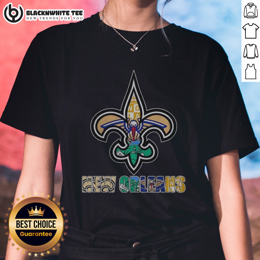 Official NOLA Saints Pelicans Tulane Fleur De Lis Logo Shirt - Image 3
