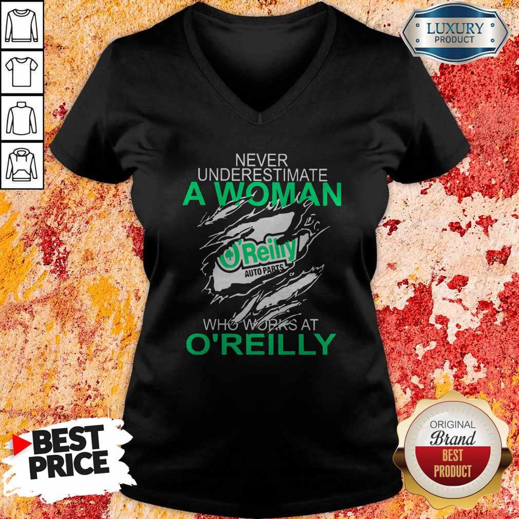 Never Underestimate A Woman Who Works At O'Reilly Shirt - Image 2