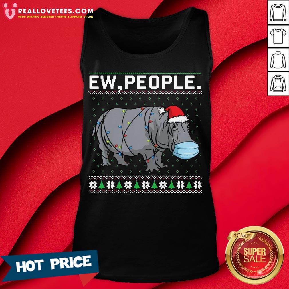 Top Ew People Hippo Wearing Mask Christmas Shirt - Image 2