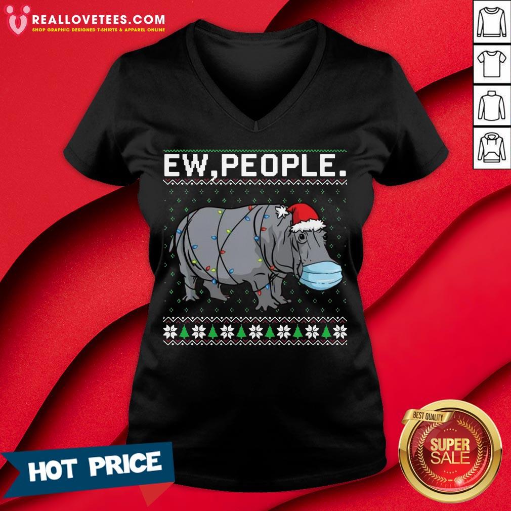Top Ew People Hippo Wearing Mask Christmas Shirt - Image 4