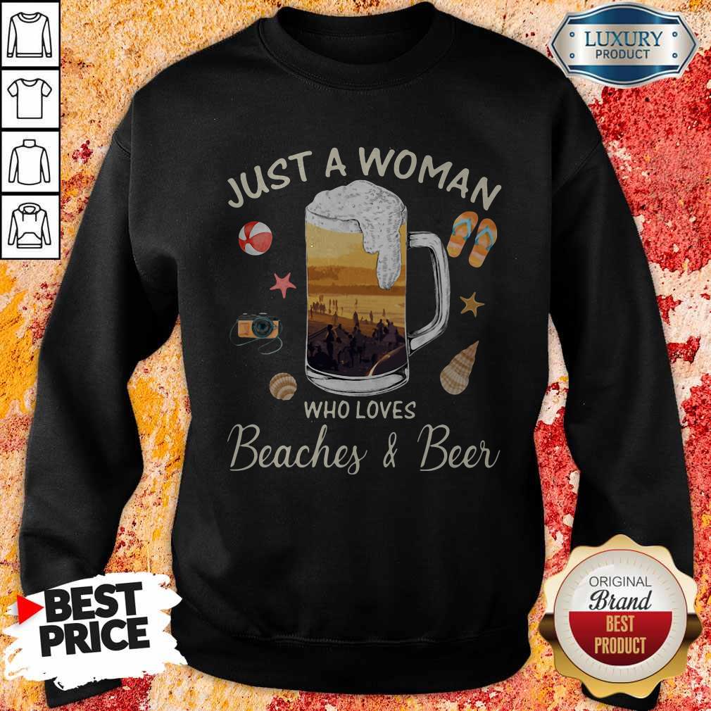 Just A Woman Who Loves Beaches Beer Ball Camera Snails Clam Starfish Sandals shirt - Image 4