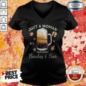 Alternative view of Just A Woman Who Loves Beaches Beer Ball Camera Snails Clam Starfish Sandals shirt