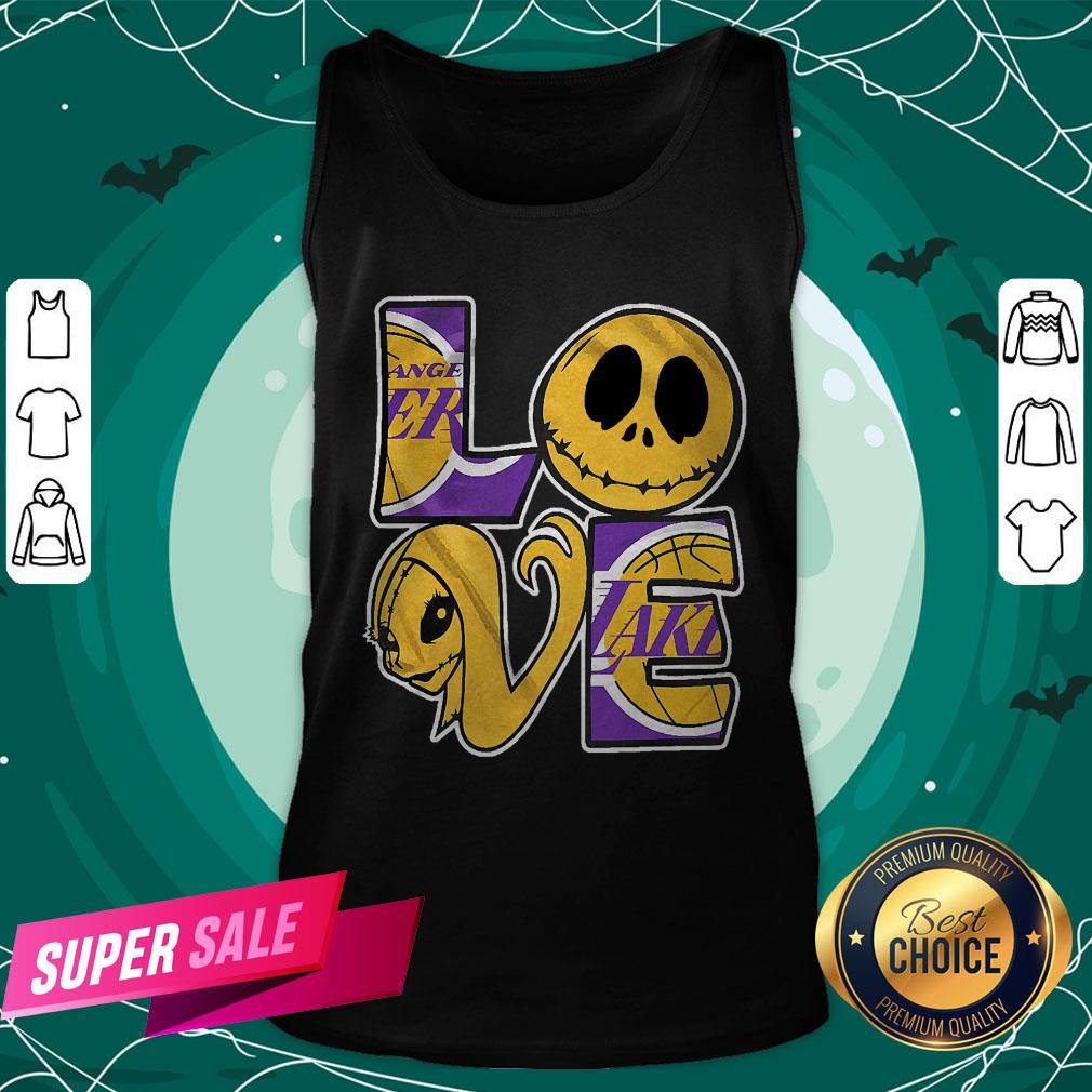 Nice Angel Laker Jack Skellington And Sally Love Shirt - Image 3