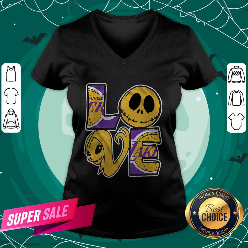 Nice Angel Laker Jack Skellington And Sally Love Shirt - Image 2