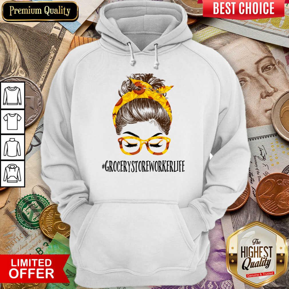 Perfect Messy Hair Bun Grocery Store Worker Sunflowers Shirt - Image 5