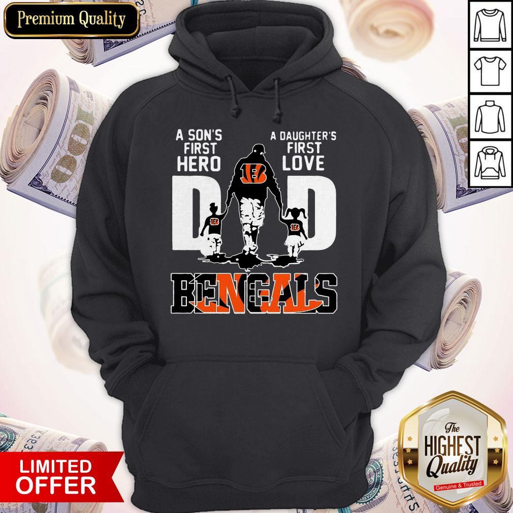 Official Cincinnati Bengals Dad A Son's First Hero A Daughter's First Love Shirt - Image 3