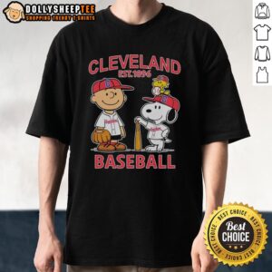 Cute Charlie Brown Snoopy And Woodstock With Cleveland Guardians Baseball Jersey Est 1896 T-Shirt
