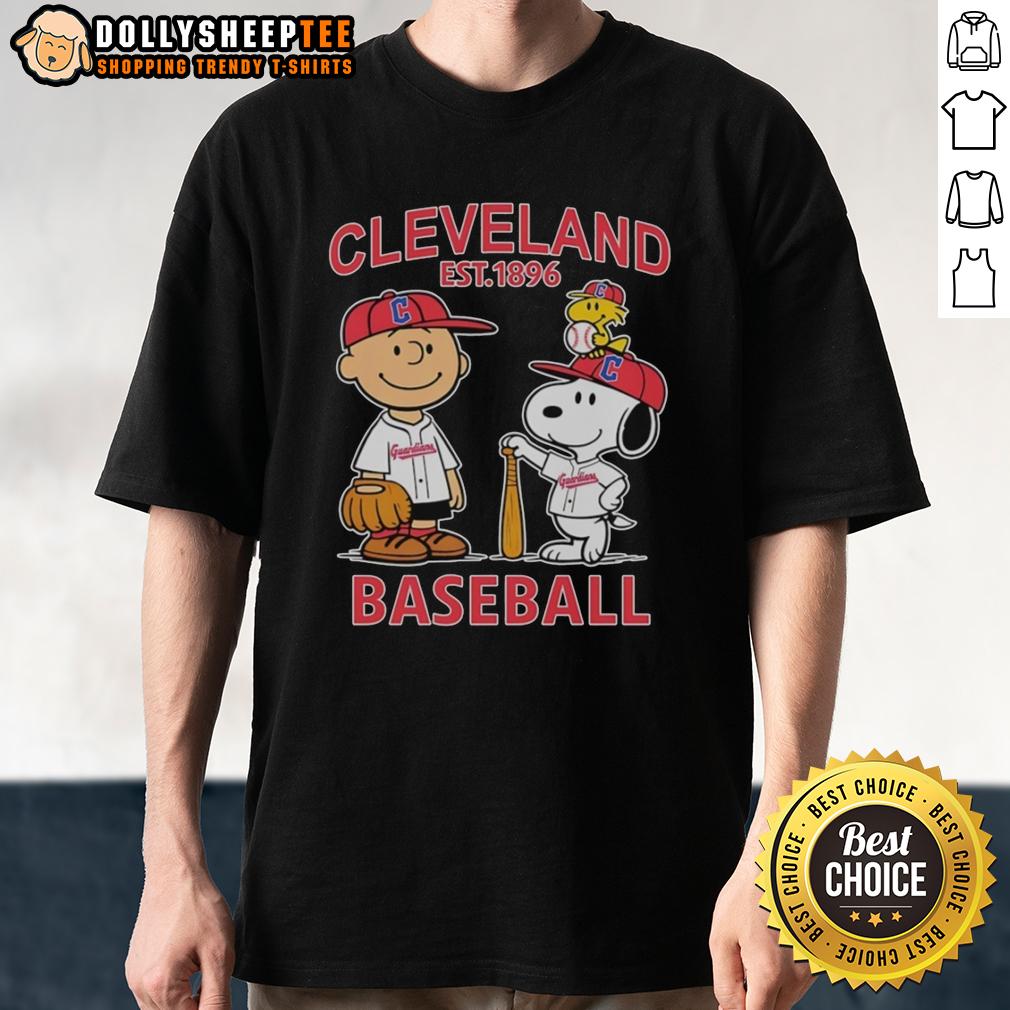 Cute Charlie Brown Snoopy And Woodstock With Cleveland Guardians Baseball Jersey Est 1896 T-Shirt