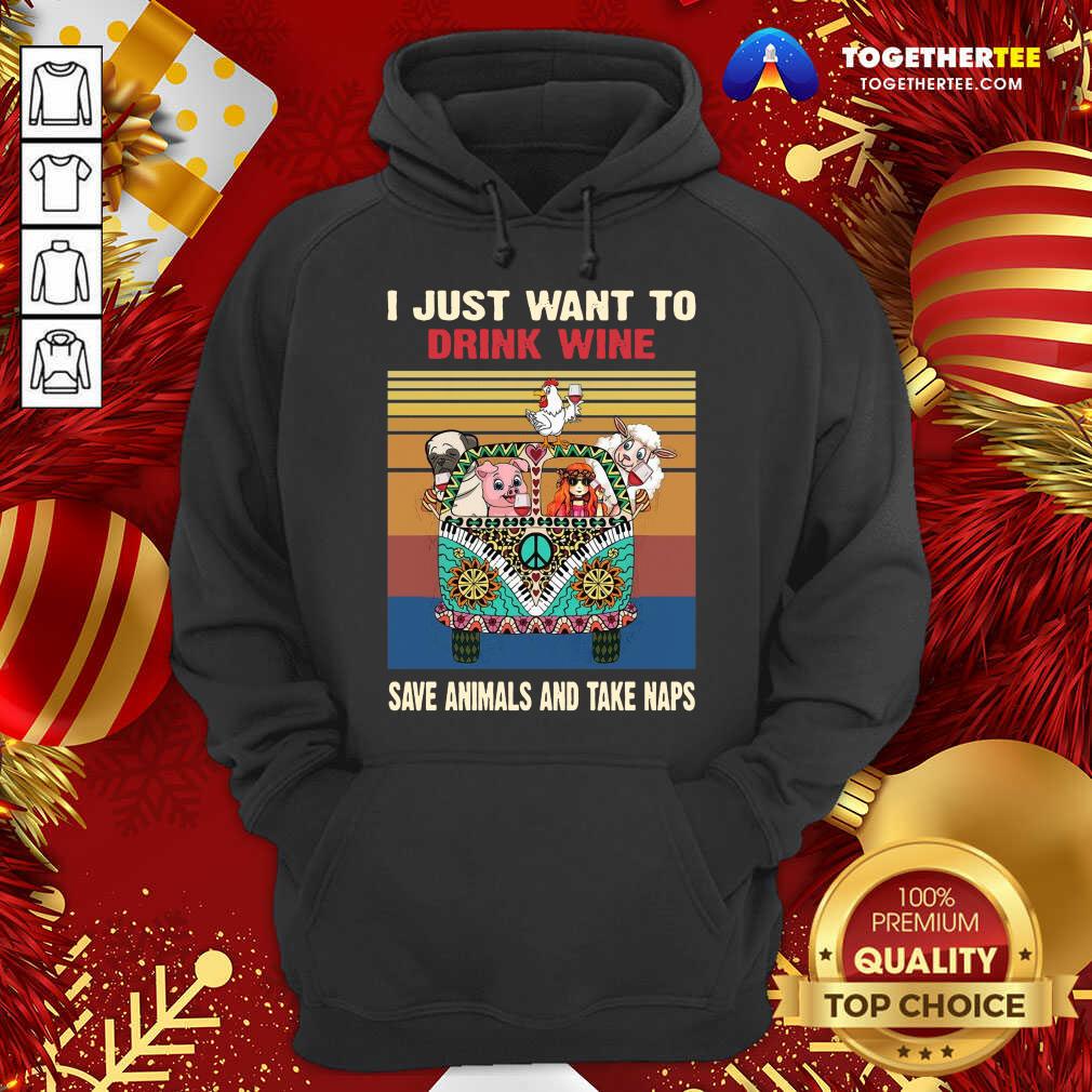 Top I Just Want To Drink Wine Save Animal And Take Naps Peace Bus Vintage Retro Shirt - Image 5