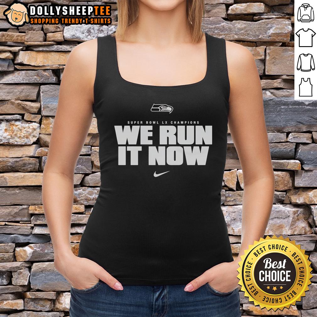 Premium Seattle Seahawks Super Bowl LX Champions We Run It Now Logo Up T-Shirt - Image 4