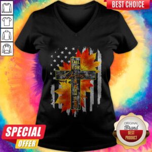 Alternative view of Original Fall For Jesus He Never Leaves Maple Leaf Flag Shirt
