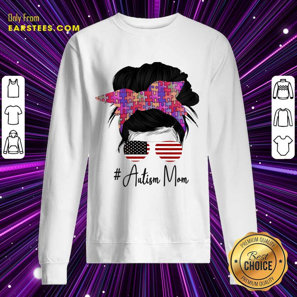 Messy Bun Autism Mom American Flag Shirt - Image 4
