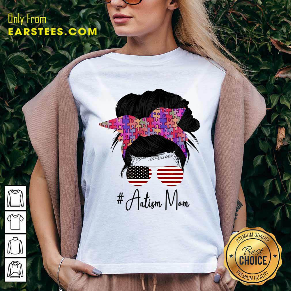 Messy Bun Autism Mom American Flag Shirt - Image 2